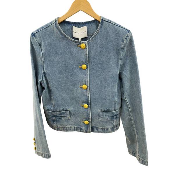 NEW ENGLISH FACTORY button detail denim jacket in blue - Picture 1 of 3